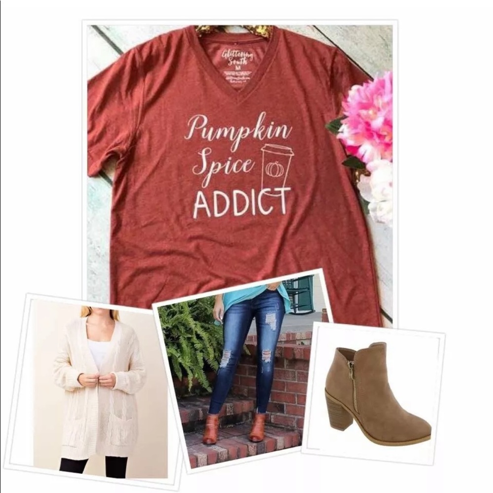 NWT Pumpkin Spice Addict V-neck Tee
